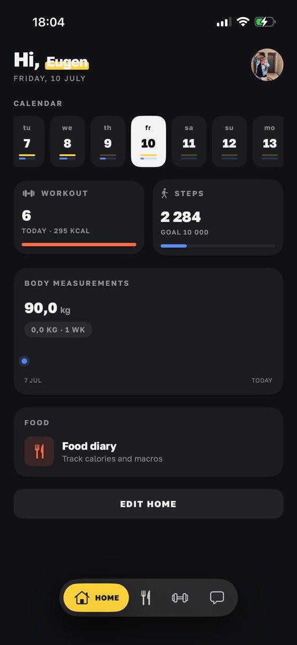 Виджеты прогресса eatlete: шаги, вес, тренировки